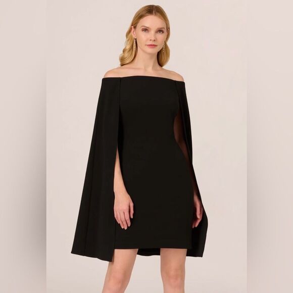 Adrianna Papell Women's Off-The-Shoulder Cape Dress Black size 4 NWT $169 - Picture 5 of 6